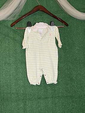 Ralph Lauren Baby Girls Striped Polo Romper Green White 6M